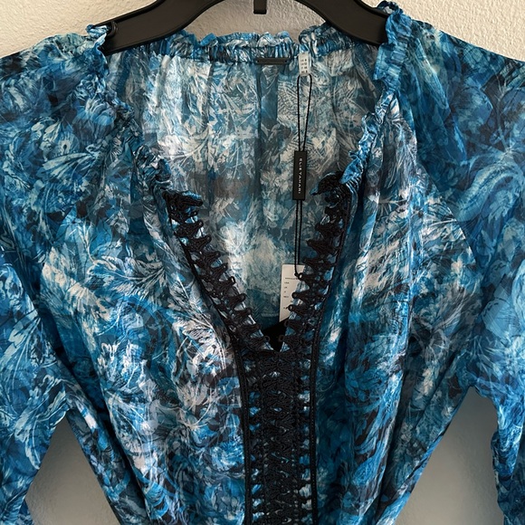 Elie Tahari Dress Rayna Blue Floral Sheer with black liner shell Size 8 NWT - Picture 6 of 12